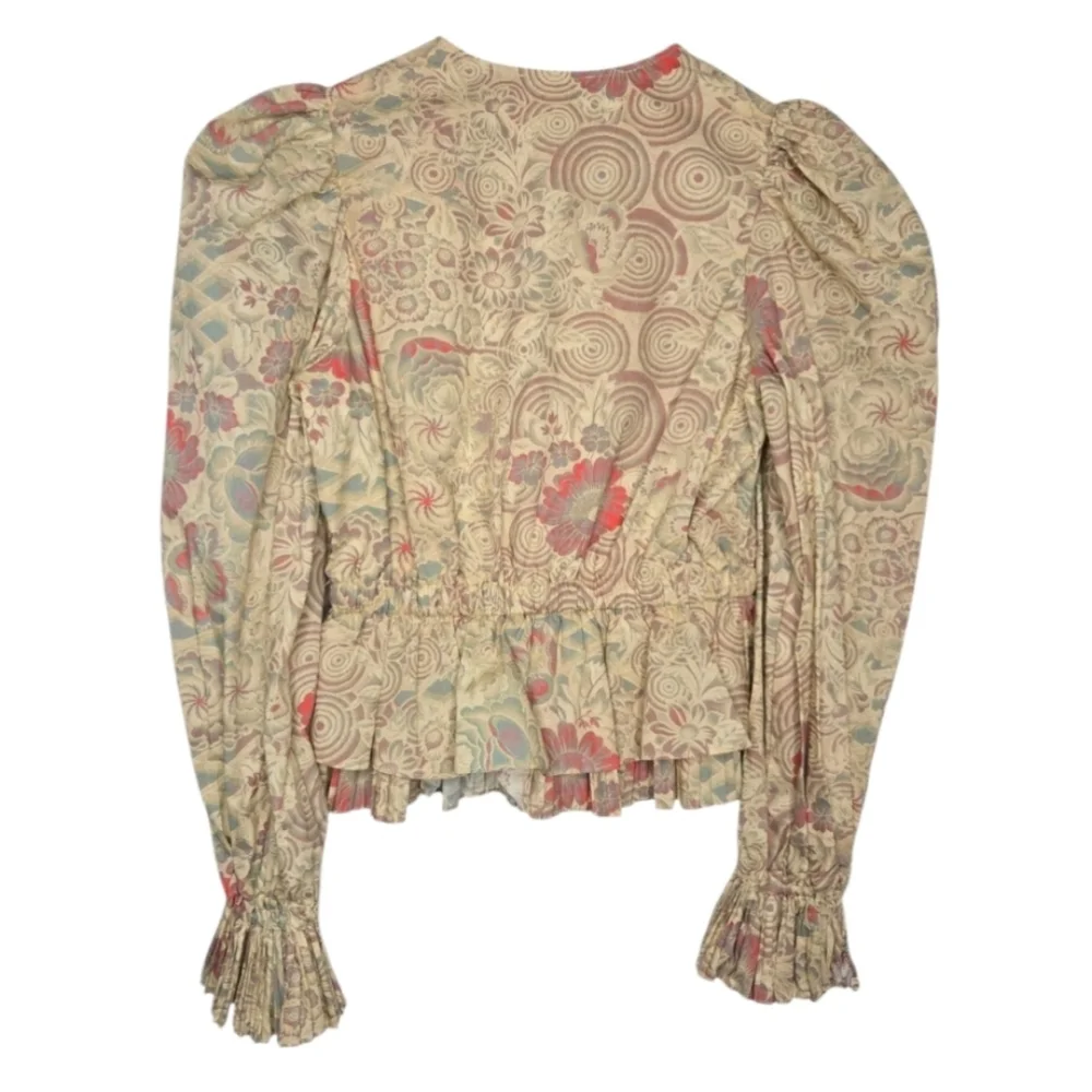 Ulla Johnson Womens Yellow Floral Print Puff Sleeve Pleated Ren Blouse 0